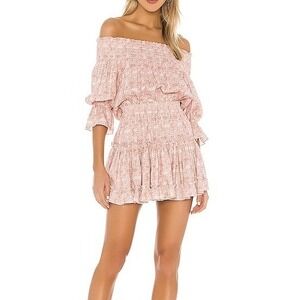 MISA Los Angeles Darla Off Shoulder Mini Dress Pink Floral Size Medium